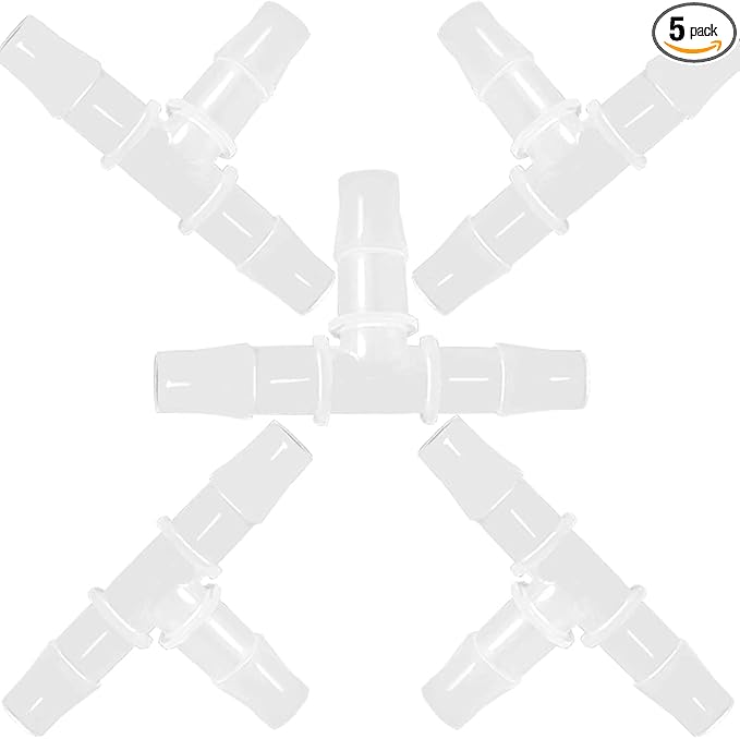 1" Tee Fitting Equal Barb 3 Way Hose Barb Fitting Splicer Joint Mender Adapter Union Fitting for Fuel Gas Liquid Air (Pack of 5)-BloomoryGarden