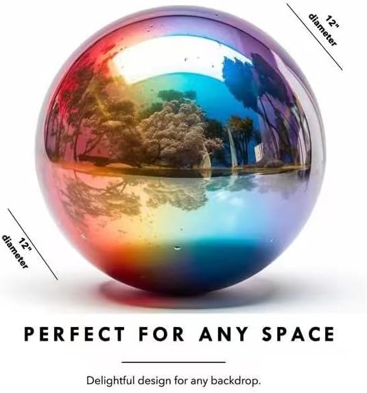 12 Inch Stainless Steel Gazing Globe,v2croft Hollow Ball Mirrored Surface Polished Shiny Sphere,Garden Stainless Steel Gazing Ball for Outdoor Lawn Pond Yard Ornament(rainbow)-BloomoryGarden