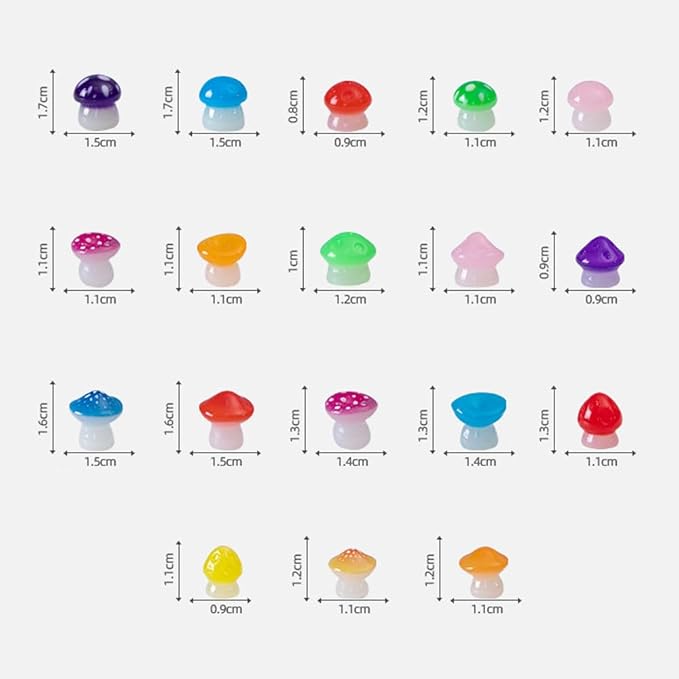 150 Pcs 18 Styles Mini Resin Luminous Mushrooms, Glow in The Dark Little Resin Mushroom for Garden Landscape Bonsai Craft Ornament-BloomoryGarden