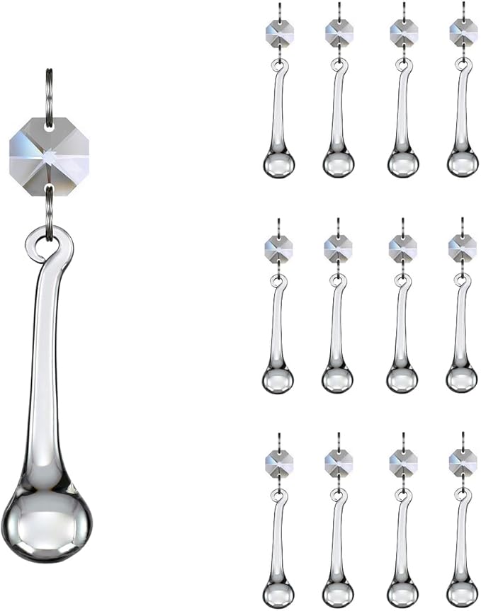 12pcs Raindrop Crystal Chandelier Prisms Parts, Hanging Crystals Beads for Chandeliers, Home Decoration-BloomoryGarden