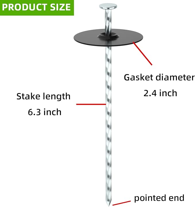 100 Pack Landscape Stakes with Gasket Caps - 6.3 Inch Heavy-Duty Galvanized Steel Garden Spikes are Used to Fixing Weed Barrier, Artificial Lawn, Patio Rug, Etc-BloomoryGarden