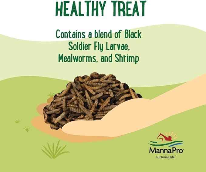 Manna Pro Farmhouse Favorites Critter Combo Crunch Bug Jug – Engaging Poultry Treat – Blend of Black Solider Fly Larvae, Mealworms & Shrimp – Great Source of Protein – Encourages Foraging – 25oz-BloomoryGarden