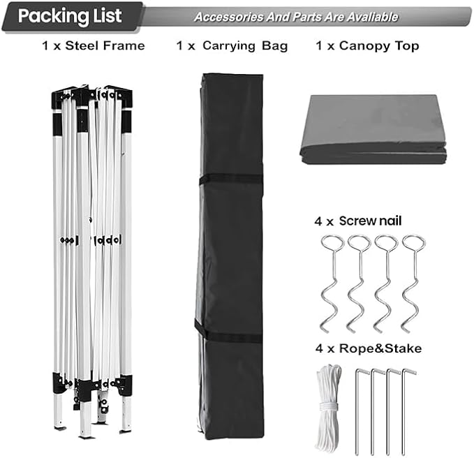 10x10ft Pop Up Canopy Tent,Heavy Duty Waterproof Folding Tent for Camping Parties Events Parties,Outdoor Canopy,Portable Sun Shelter,3 Adjustable Height(Grey)-BloomoryGarden