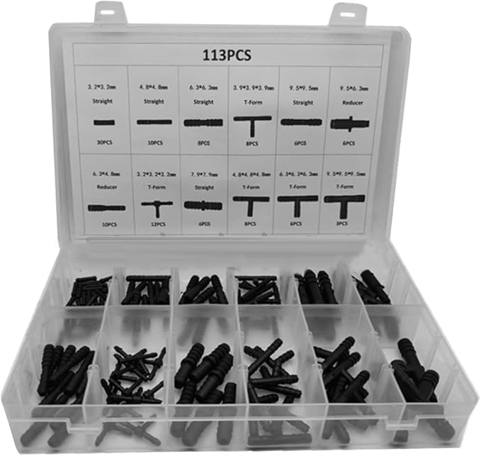 zipelo 113 Pieces Barbed Connectors, Car Quick Coupling Water Jet Tube, Drip Irrigation Fittings Kit, Water Hose Connector, Straight Barbs Tees Reducer Types, Garden Lawn Irrigation System-BloomoryGarden