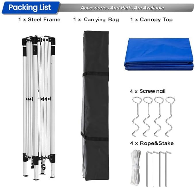 10x10ft Pop Up Canopy Tent,Heavy Duty Waterproof Folding Tent for Camping Parties Events Parties,Outdoor Canopy,Portable Sun Shelter,3 Adjustable Height(Blue)-BloomoryGarden