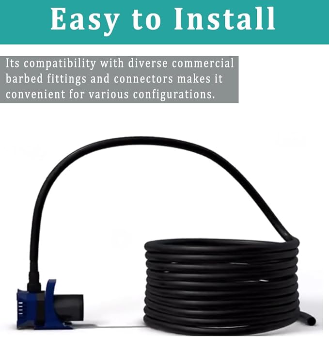 1" id - 10ft Black Vinyl Tubing Flexible PVC Tube Hybrid Hose Transfer Water Fuel Gas for Pond Fountain Garden Waterfall, Durable and Safe, with 2 Hose Clamps