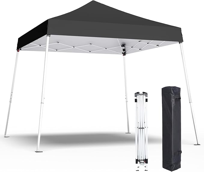 10x10 Pop Up Canopy, 300D Silver Coated Black Fabric Outdoor Gazebo, Beach Tent Slant Legs with Storage Bag,Easy Up Sun Shade Shelter Tents with 8x8 Top Cover for Patio,Party-BloomoryGarden