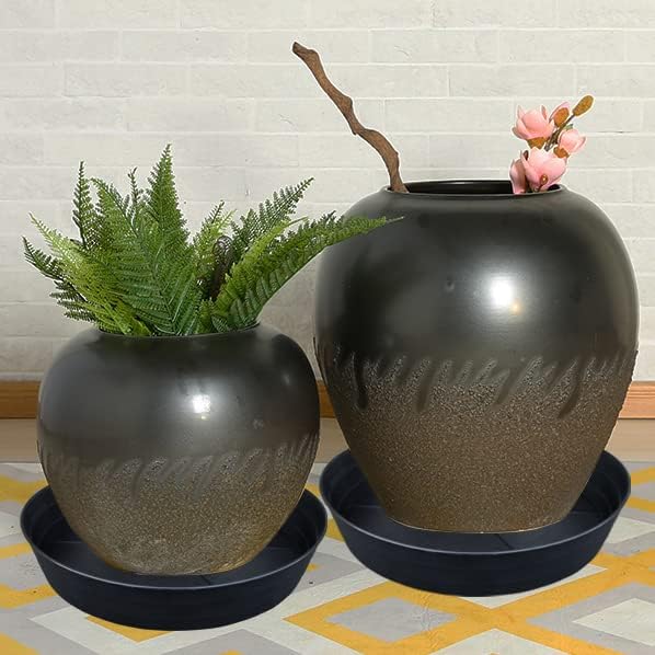 16 Inch Large Plant Saucers, Extra-Deep 2.3 in Black Drip Trays for Flower Pot, Heavy Duty Drainage Tray for Indoors No Holes, 4 Pack Plastic Planter Plate Water Catcher for Pots Base 12 13 14 in-BloomoryGarden