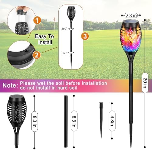 12 Pack Solar Torch Lights Outdoor Waterproof - Multicolor Flickering Flame, Outdoor Solar Garden Lights for Yard, Tiki Torches for Outside Patio Pathway Decorations-BloomoryGarden
