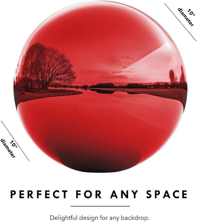 10 Inch Stainless Steel Gazing Globe,v2croft Hollow Ball Mirrored Surface Polished Shiny Sphere,Garden Stainless Steel Gazing Ball for Outdoor Lawn Pond Yard Ornament(red)-BloomoryGarden