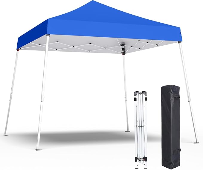 10x10 Pop Up Canopy, 300D Silver Coated Blue Fabric Outdoor Gazebo, Beach Tent Slant Legs with Storage Bag,Easy Up Sun Shade Shelter Tents with 8x8 Top Cover for Patio,Party-BloomoryGarden
