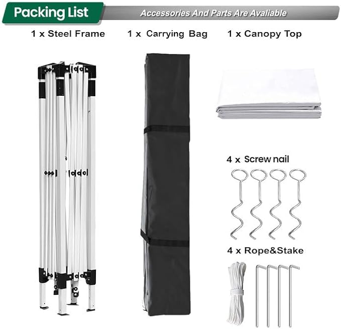 10x10ft Pop Up Canopy Tent,Heavy Duty Waterproof Folding Tent for Camping Parties Events Parties,Outdoor Canopy,Portable Sun Shelter,3 Adjustable Height(White)-BloomoryGarden