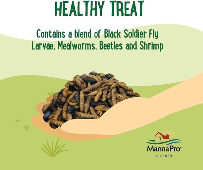Manna Pro Farmhouse Favorites Quirky Quatro Crunch – 100% Natural Protein Treat for Mixed Flocks – Blend of Black Solider Fly Larvae, Mealworms, Beetles & Shrimp – 2lb-BloomoryGarden