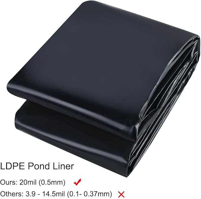 10 x 13 Feet Pond Liner, 20 Mil Pond Liners for Outdoor Ponds, Black LDPE Pond Liner for Waterfall, Fish Koi Ponds, Garden Fountain-BloomoryGarden