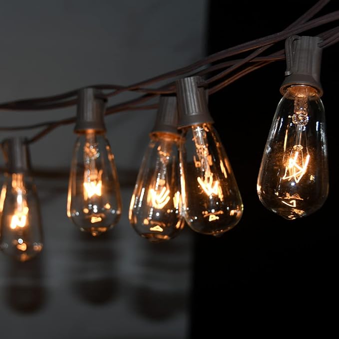 10Ft Outdoor String Lights Waterproof, Hanging Patio Lights with 11 Edison Bulbs (1 Spare), ST40 Vintage Edison Bulbs String Lights for Indoor Garden Backyard Party Wedding Balcony Decor- Black-BloomoryGarden
