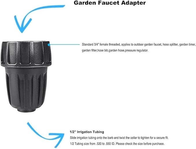 1/2 Inch Drip Irrigation Tubing Faucet Adapter 3 Pack, 3/4" to 1/2" Irrigation Hose Adapter, 3/4 Inch Faucet Connector Garden Hose Adapter