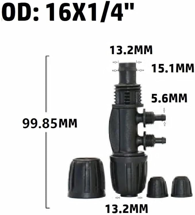 1/2 Inch to 1/4 Inch Tubing Irrigation Fittings for (1/2'' ID x 0.60''-0.63'' OD) 16mm Drip Tubing,Locked Barbed Tee Connectors, Anti-Drop Quality Fitting Barbed Tee 4-Way (Black-5)