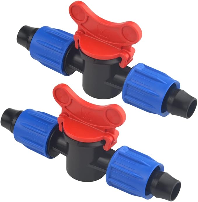 10Pack 1/2 Inch Drip Irrigation Shut-Off Valve Universal Drip Irrigation Tubing Coupling Valve Drip Connector Fitting Compatible with 16 to 17 mm Drip Tape Tubing Sprinkler System (Blue Red)-BloomoryGarden
