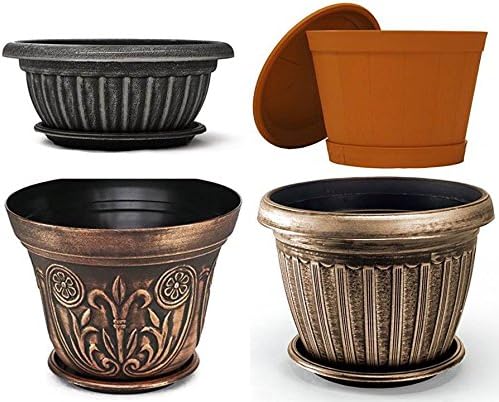 11" Decorative Heavy Duty Tray/Saucer (2 Pack) Rustic Medieval/French Country Look, Pot/Planter Base for Indoor/Outdoor Decor Use. Long Lasting, Reusable Light Weight (11 inches, Silver)-BloomoryGarden