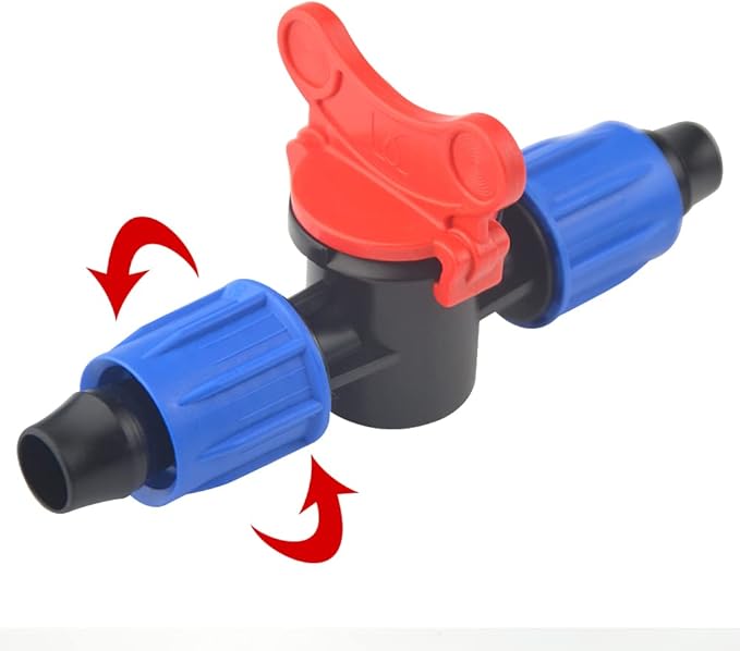 10Pack 1/2 Inch Drip Irrigation Shut-Off Valve Universal Drip Irrigation Tubing Coupling Valve Drip Connector Fitting Compatible with 16 to 17 mm Drip Tape Tubing Sprinkler System (Blue Red)-BloomoryGarden