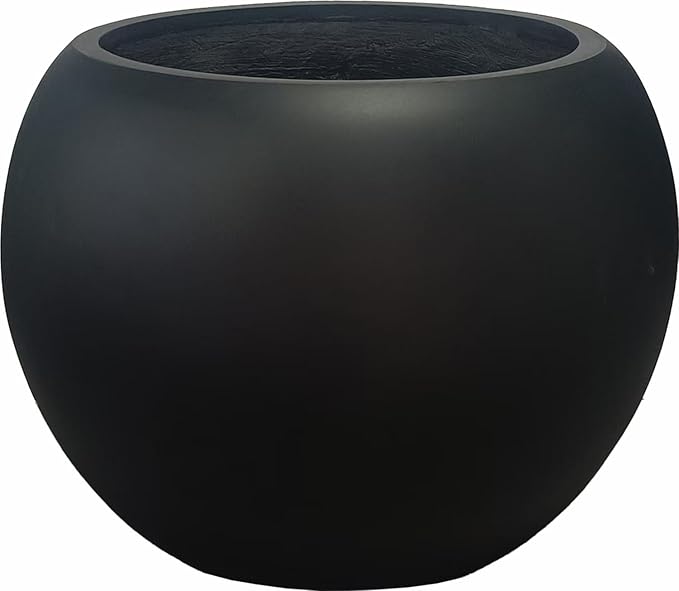 13.5 H x 17" Dia (12" Pot Opening) Round Fiberstone Planter with Drainage Hole, Black, Indoor/Outdoor Large Plant Pot for Home Patio Garden, Ideal for Large Plants-BloomoryGarden