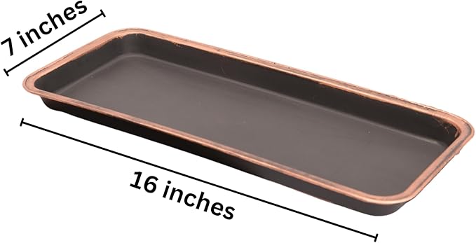 16" Decorative Rectangular Tray/Saucer (2 Pack) Fancy Trim Rustic/French Country Look, Planter Base for Indoor/Outdoor Decor Use. Long Lasting, Reusable Light Weight (16 inches, Copper)-BloomoryGarden