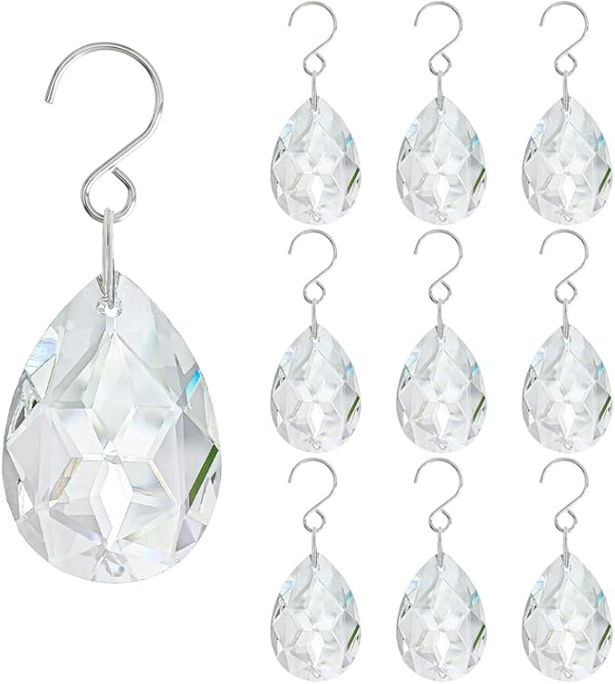 10pcs 38mm Clear Crystal Teardrops Chandelier Parts,Chandelier Crystal Prisms Pendants with Hook,Hanging Crystals for Lamp Window Christmas Tree Decoration Suncatcher-BloomoryGarden