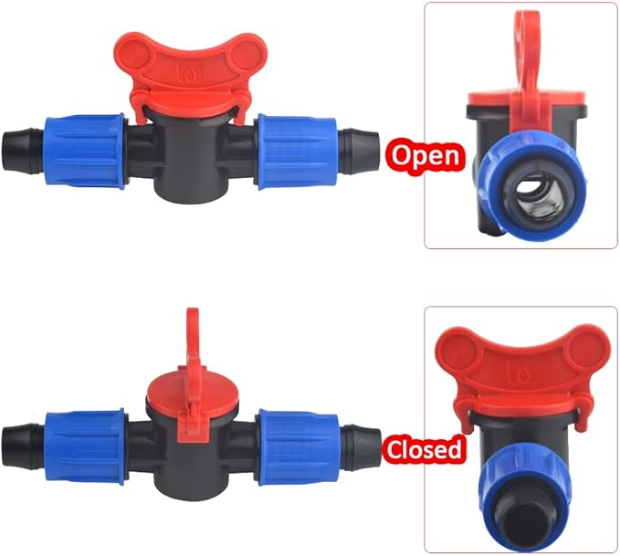 10Pack 1/2 Inch Drip Irrigation Shut-Off Valve Universal Drip Irrigation Tubing Coupling Valve Drip Connector Fitting Compatible with 16 to 17 mm Drip Tape Tubing Sprinkler System (Blue Red)-BloomoryGarden