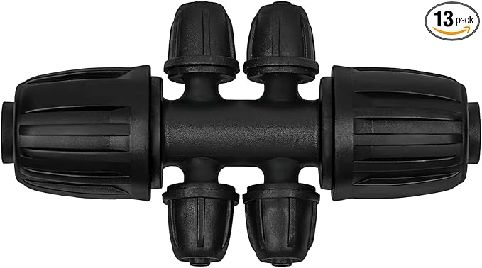 13 Pcs Drip Irrigation Fittings for 1/2 Inch Tubing (1/2" ID x 0.65" OD) to 1/4 Inch Irrigation Tubing, Locked Barbed 1/2" to 1/4" Reducing Tee Connector Drip Line Parts-BloomoryGarden