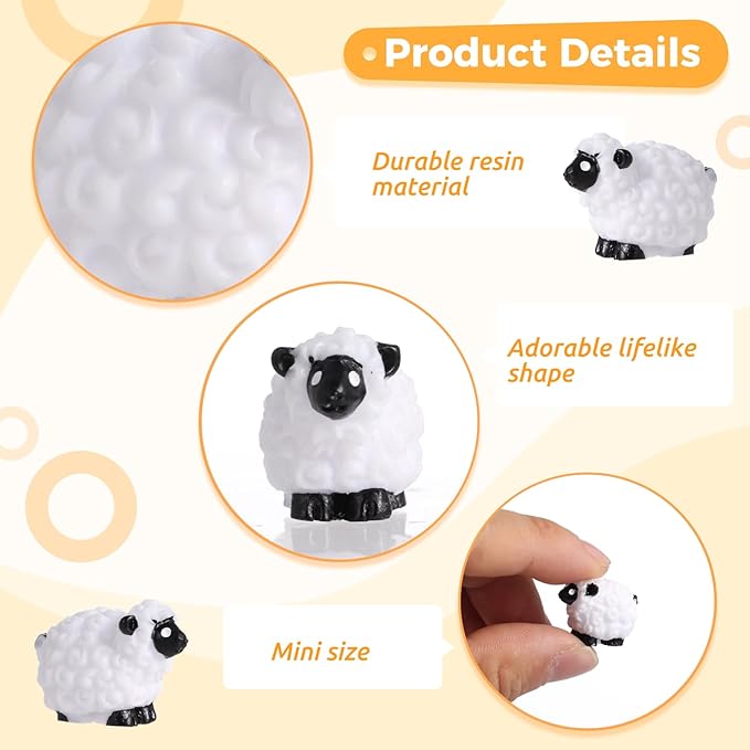 100Pcs Mini White Sheep Figurines, Miniature Resin Sheep Figurines, Mini Cute Resin White Sheep Ornaments, Little Outdoor Moss Landscape Figurines, Tiny Fairy Garden Animal Cake Toppers-BloomoryGarden