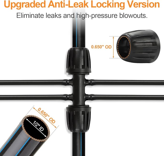 12 Pcs 1/2 inch to 1/4 inch Drip Irrigation Tubing Fittings, 1/2" Drip Tubing (1/2" ID x 0.65" OD) to 4 Way 1/4" Irrigation Tubing Locked Barbed Reducing Tee Connectors for Garden Systems-BloomoryGarden