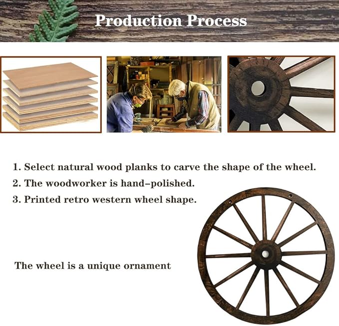 (2 Pieces) 12" Wood Carved Wheel Decor, Western Style Decorative Wagon Wheels for Modern Vintage Home Decor, Suitable for Farmhouse, Living Room, Bookcase, Bar, Garage, Coffee Shop, Studio Decor-BloomoryGarden