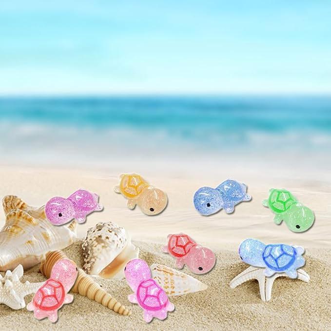 120PCS Glitter Mini Resin Turtles Sea Turtles Figurines Glow in The Dark, Cute Tiny Turtles Bulk for Cake Toppers Ocean Animal Theme Party Decor Garden Micro Landscape DIY (6 Colors)-BloomoryGarden