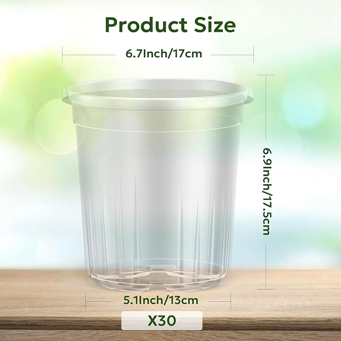 1 Gallon Reinforced Clear Nursery Pots with Drainage Hole, 30 Packs, 6.7 Inch Transparent Pots for Seedlings, Indoor/Outdoor Plants, Veggies, Flowers, and Professional Nursery Use-BloomoryGarden