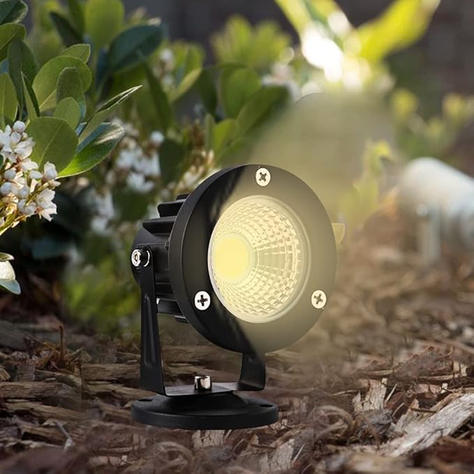 12W LED Landscape Spotlight,120V Landscape Lighting Outdoor for Mounted Flag Pole Light,IP65 Landscape Lights Warm White Garden Decorative Lamp 6FT Cord with US 3 Prong (Base,Stake Included)-BloomoryGarden
