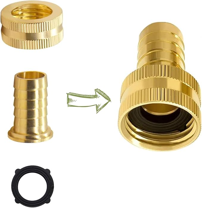 1/4" Barb, 3/8" Barb, 1/2" Barb, 5/8" Barb, 3/4" Barb x 3/4 Female GHT Thread(2 pcs of each)Solid Brass Water Hose End Repair Connector, Includes 14 Stainless Steel Clamps and 14 gaskets