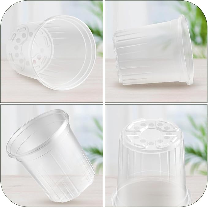 1 Gallon Reinforced Clear Nursery Pots with Drainage Hole, 30 Packs, 6.7 Inch Transparent Pots for Seedlings, Indoor/Outdoor Plants, Veggies, Flowers, and Professional Nursery Use-BloomoryGarden