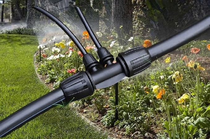 1/2 Inch to 1/4 Inch Tubing Irrigation Fittings for (1/2'' ID x 0.60''-0.63'' OD) 16mm Drip Tubing,Locked Barbed Tee Connectors, Anti-Drop Quality Fitting Barbed Tee 4-Way (Black-5)