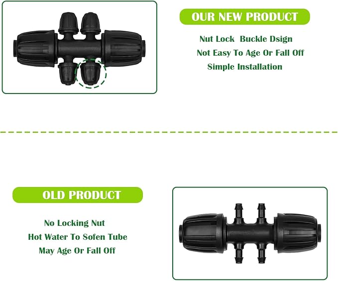 13 Pcs Drip Irrigation Fittings for 1/2 Inch Tubing (1/2" ID x 0.65" OD) to 1/4 Inch Irrigation Tubing, Locked Barbed 1/2" to 1/4" Reducing Tee Connector Drip Line Parts-BloomoryGarden