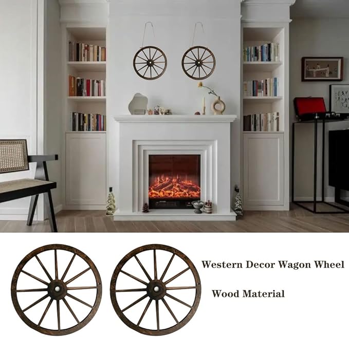 (2 Pieces) 12" Wood Carved Wheel Decor, Western Style Decorative Wagon Wheels for Modern Vintage Home Decor, Suitable for Farmhouse, Living Room, Bookcase, Bar, Garage, Coffee Shop, Studio Decor-BloomoryGarden
