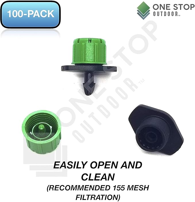 (50-Pack) - 1/4" Inch Universal Barbed Drip Emitter - Adjustable Flow 0-18.5 GPH Fit 1/4 (4-7mm) Drip Irrigation Tubing - Professional Grade (50 Pack Dripper Only)-BloomoryGarden