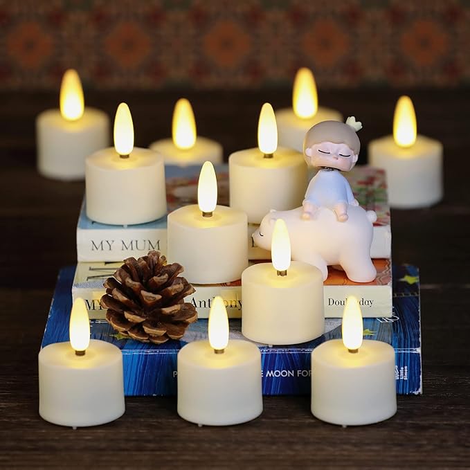 12 PCS 3D Wick Rechargeable Flameless Tealight Candles with Remote and Timer, Battery Operated Flickering LED Tea Lights, Durable & Lovely Fake Tea Candles, Ideal for Pumpkin/Bar/Party Decor-BloomoryGarden