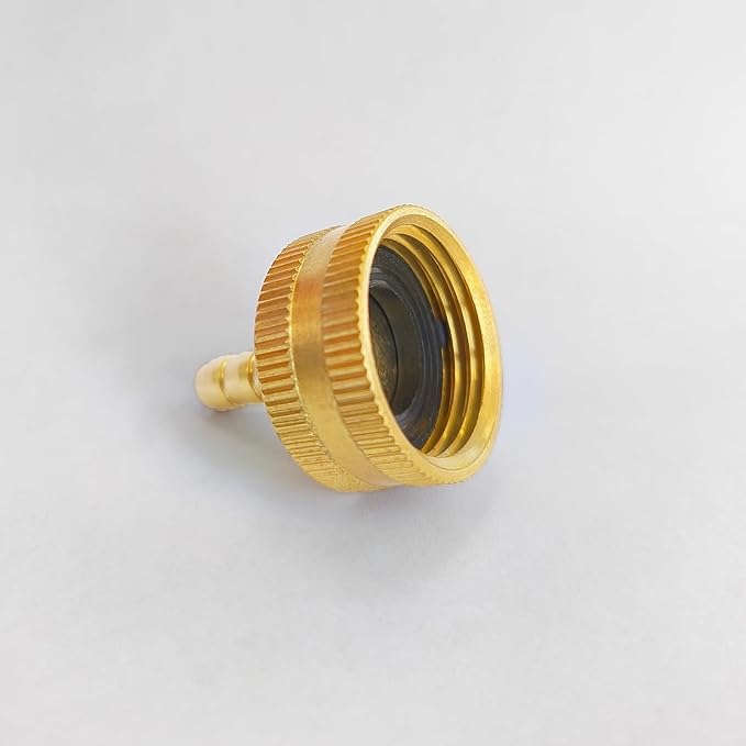 1/4" Barb x 3/4" Female GHT Thread Solid Brass Water Hose End Repair Connector, Includes Stainless Steel Clamps and gaskets(Pack of 2)