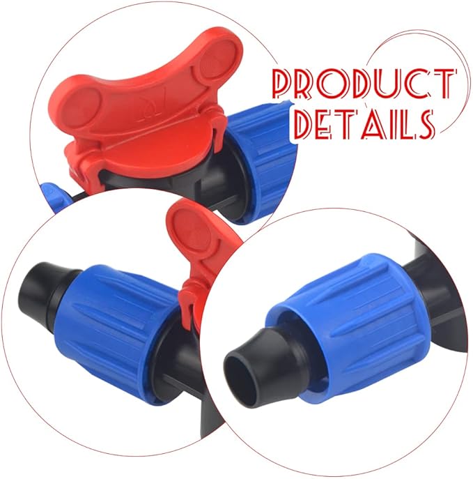 10Pack 1/2 Inch Drip Irrigation Shut-Off Valve Universal Drip Irrigation Tubing Coupling Valve Drip Connector Fitting Compatible with 16 to 17 mm Drip Tape Tubing Sprinkler System (Blue Red)-BloomoryGarden