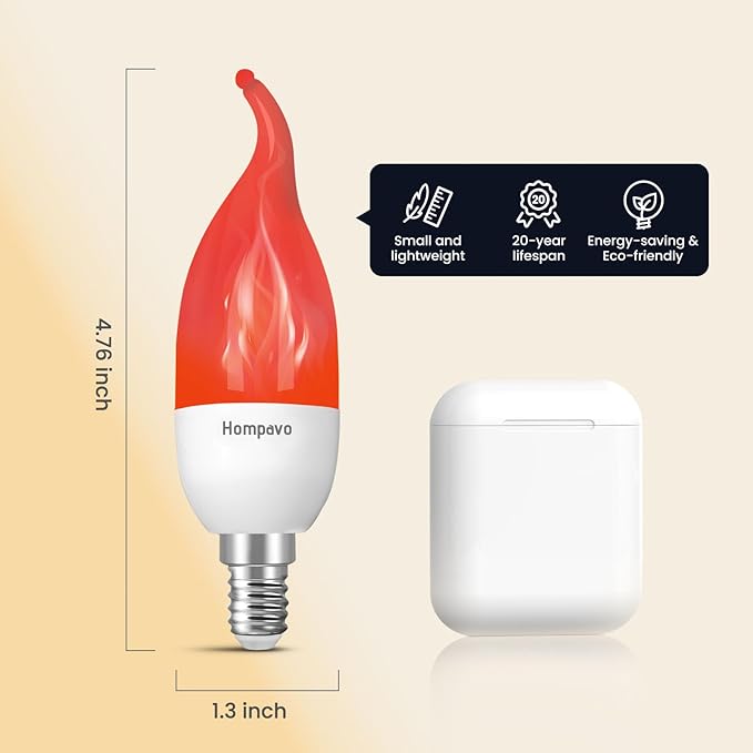 Hompavo 【Upgraded LED Flame Light Bulbs, 3 Modes Flickering Light Bulbs, E12 Chandelier Base Candle Fire Light Bulb for Halloween Christmas Party Porch Indoor & Outdoor Home Decoration, Red 6 Pack