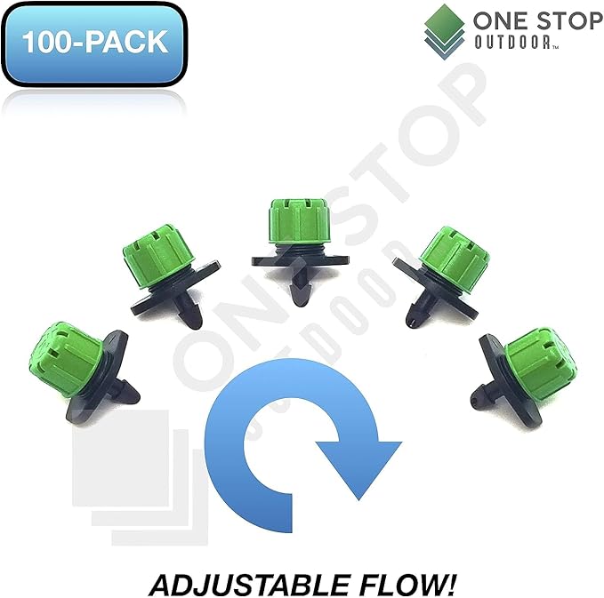 (50-Pack) - 1/4" Inch Universal Barbed Drip Emitter - Adjustable Flow 0-18.5 GPH Fit 1/4 (4-7mm) Drip Irrigation Tubing - Professional Grade (50 Pack Dripper Only)-BloomoryGarden
