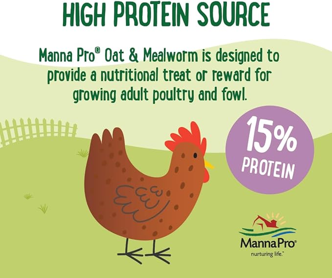 Manna Pro Farmhouse Favorites Oat & Mealworm Mix Poultry Treat – Natural Protein Source – Encouraging Poultry Treat – Mix of Oats, Peanuts, Raisins, Mealworms, Sunflower Kernels – 2lbs-BloomoryGarden