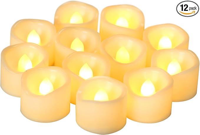 12 Pack Battery Operated Flameless LED Votive Tealight Candles Realistic Flickering Electric Tea Lights Set Bulk Halloween Pumpkin Jack O Lantern Party Wedding Decorations Centerpieces Batteries Incl.-BloomoryGarden