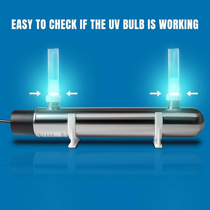12W Inline UV Light Clarifier for Koi Pond Aquarium Algae Control Cold Plunge UV Light Stainless Steel Ultraviolet Green Killing Machine Algae Remover-BloomoryGarden