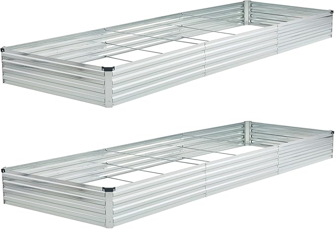 12x4x1ft(2 Pack) Galvanized Raised Garden Bed,Outdoor Planter Box Metal Patio Kit Planting Bed for Vegetables Flowers and Succulents,Silver-BloomoryGarden